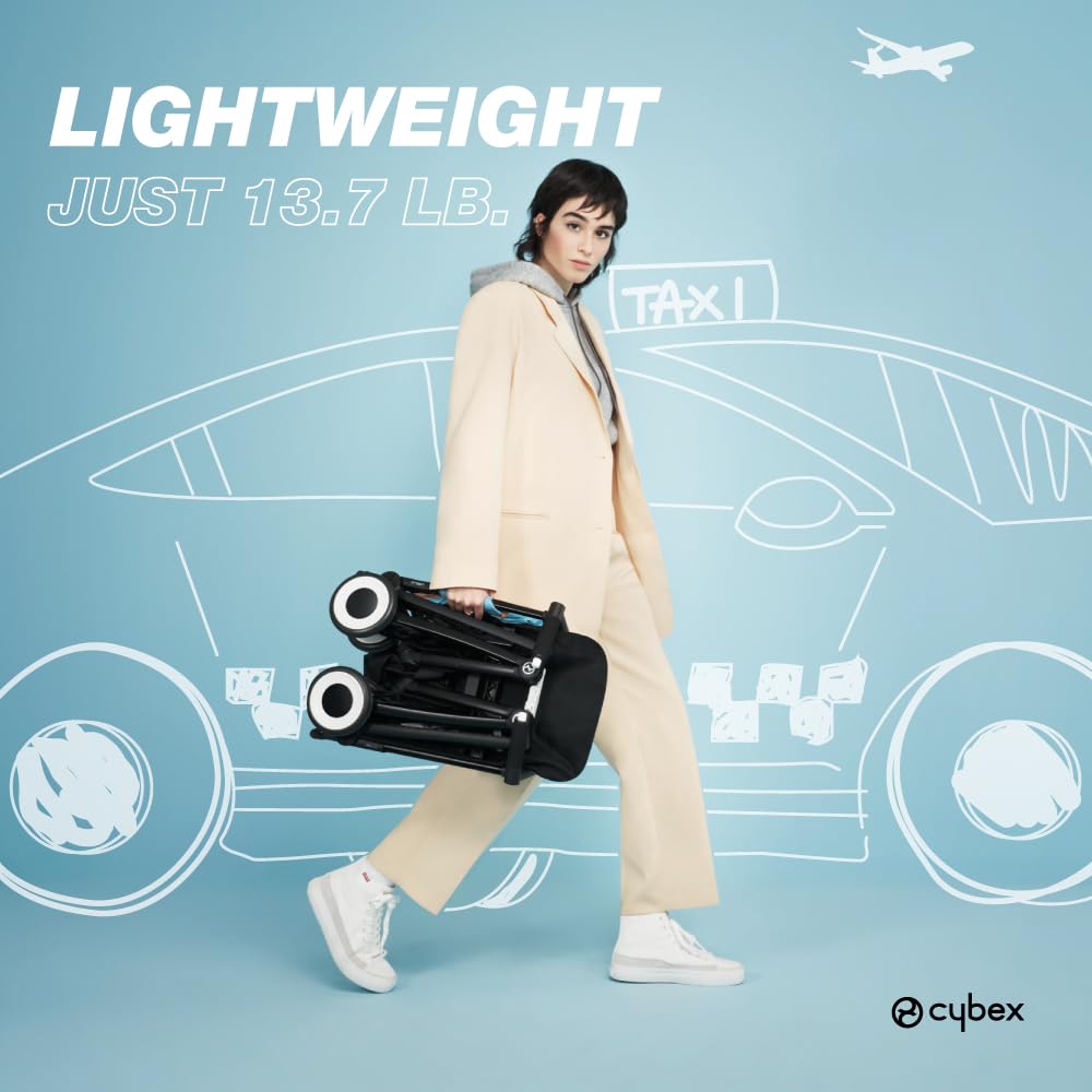 Cybex Libelle Lightweight pockit Travel Baby Stroller - Carry-On Compliant Compact Fold, One-Hand Adjustable Recline - Compatible with CYBEX Car Seats, Moon Black