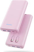 Portable Charger Power Bank 40,800mAh 25W Fast Charging USB C Portable Charger with 2 Built in Cables,5 Outputs & QC 4.0 Quick Phone Charging Battery Pack Compatible with iPhone 16/15/Android (Pink)