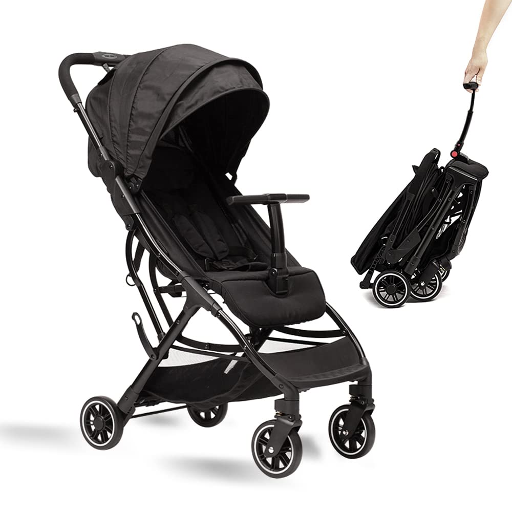 COOL KIDS Portable Stroller with Automatic Fold，Lightweight Umbrella Stroller with Pop Out Sun Canopy，Compact Strollers for Travel(Black)
