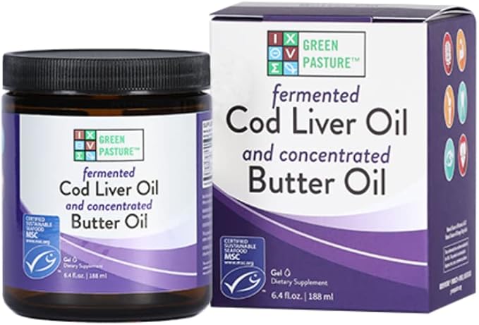 Green Pasture Butter Oil/Fermented Cod Liver Oil Blended Gel - 6.4 oz.- Vitamin A & D- EPA - DHA - Omega Fatty Acids (Unflavored)