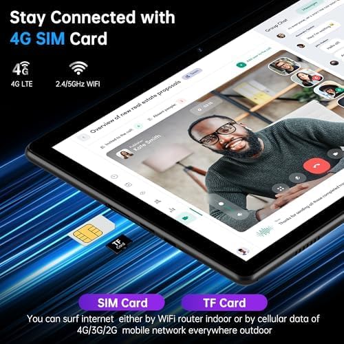 HAOVM Android 14 Tablet 10.1 Inch,4G SIM Unlocked, Quad-Core CPU 2.0GHz,3GB+32GB, TF Expandable, IPS Display, 5G WiFi, Bluetooth 5.0,5MP+8MP Dual Cameras,5000mAh, GPS, Google Kids Space，Black case