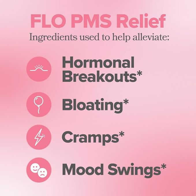 O Positiv FLO PMS Gummies for Women - Proactive PMS Relief - Targets Hormonal Breakouts, Bloating, Cramps, & Mood Swings with Chasteberry, Vitamin B6, & Lemon Balm - PMS Gummies (Pack of 1)-VitarraWellness