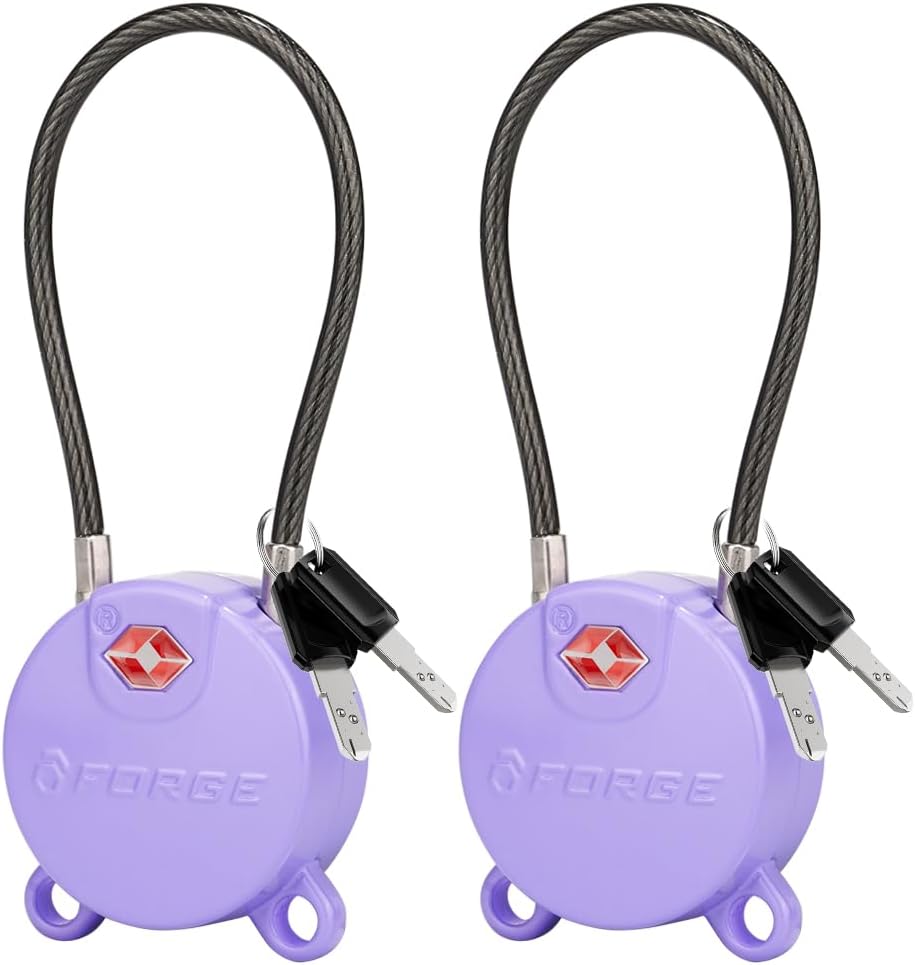 Forge TSA Approved Luggage Locks Ultra-Secure Dimple Key Locks, Cable Lock, for Travel with Zinc Alloy Body- 2 Purple Locks