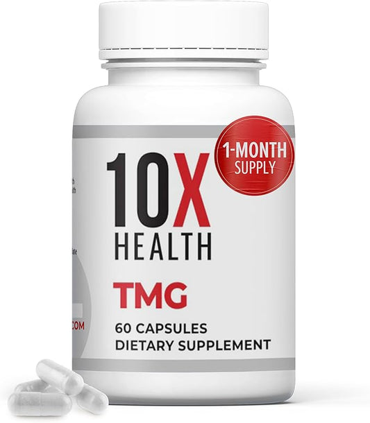 10X Health TMG Supplements - Trimethylglycine Amino Acid as Betaine Anhydrous for Liver Support, Energy, Heart Health, & to Regulate Homocysteine Levels - 60 Capsules