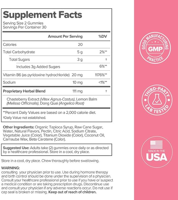 O Positiv FLO PMS Gummies for Women - Proactive PMS Relief - Targets Hormonal Breakouts, Bloating, Cramps, & Mood Swings with Chasteberry, Vitamin B6, & Lemon Balm - PMS Gummies (Pack of 1)-VitarraWellness