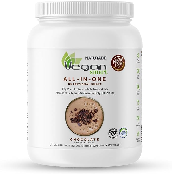 Naturade Vegansmart Plant Based Vegan Protein Powder - All-in-One Nutritional Shake Protein Blend - Gluten Free & Non-GMO - Chocolate (15 Servings) 24.3 Oz