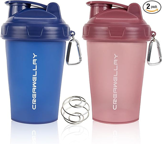 2 Pack Shaker Bottles for Protein Mixes, 17 oz Small Protein Shaker Bottle with Handle, Gym Shaker Cups with Blending Ball for Pre Workout, BPA-Free & Dishwasher Safe (Blue, Pink)