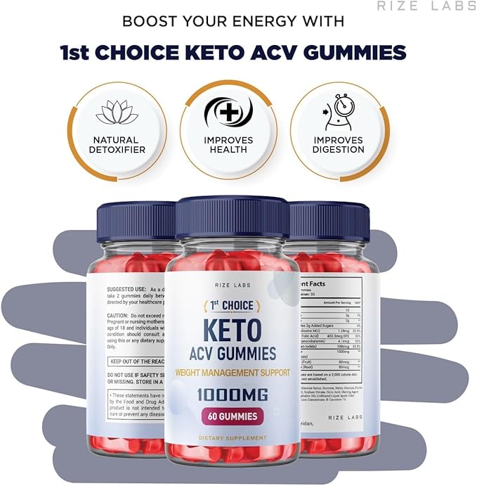 1st Choice Keto ACV Gummies - Advanced Weight Loss Support with Apple Cider Vinegar + ACV Supplement Belly Fat Diet (180 Gummies)