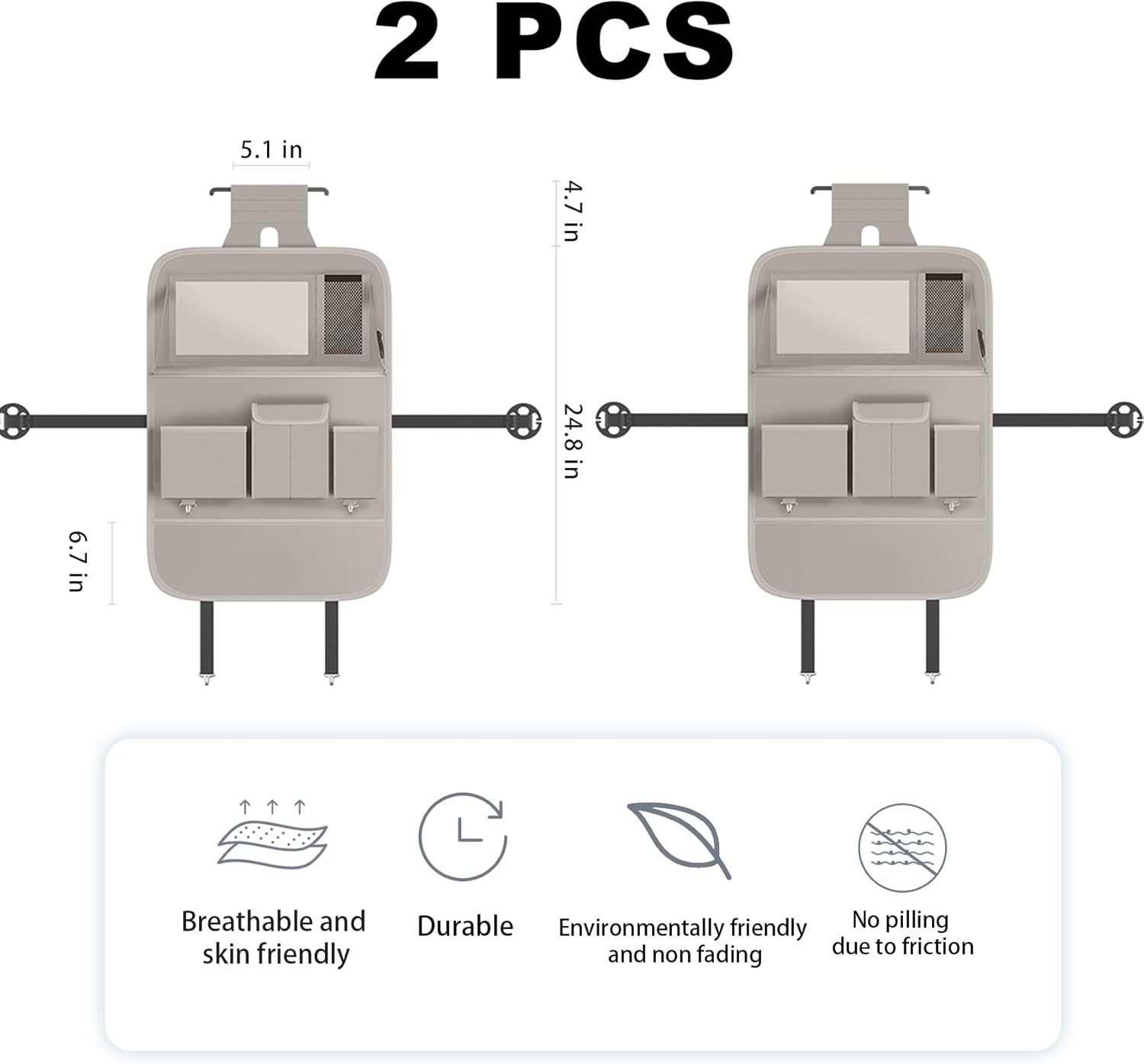 Car Seat Organizers,Multi-functional Back Seat Protectors, Storage Pouches, and Tray Holders (for Cars, Kids, Seat Back and Rear Seats) (Plain Gray, 2 Pcs)