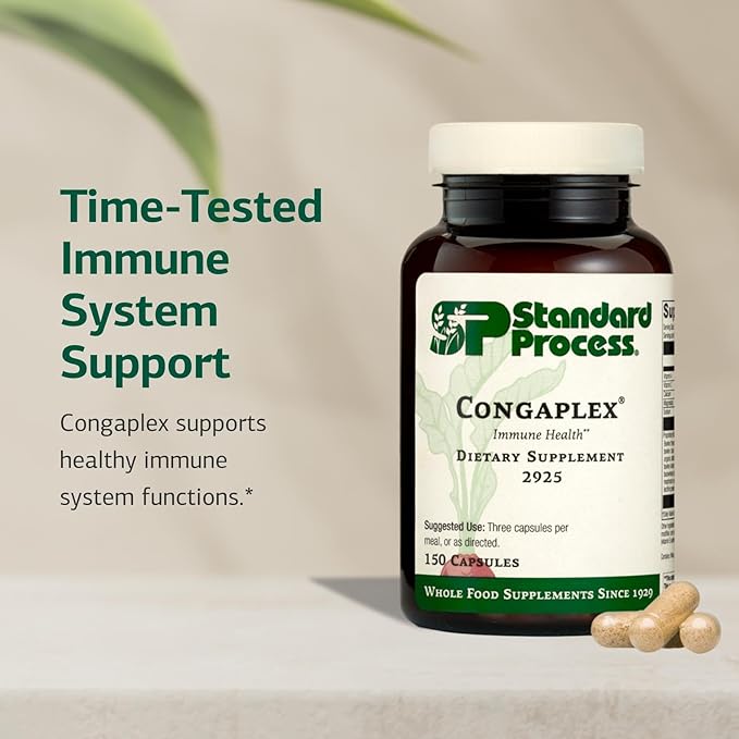 Standard Process Inc. Congaplex - Thymus Gland Support Supplement - Immune Health with Calcium Lactate, Magnesium, Vitamin C & Vitamin A - Immune System Aid with Mushroom Powder - 150 Capsules