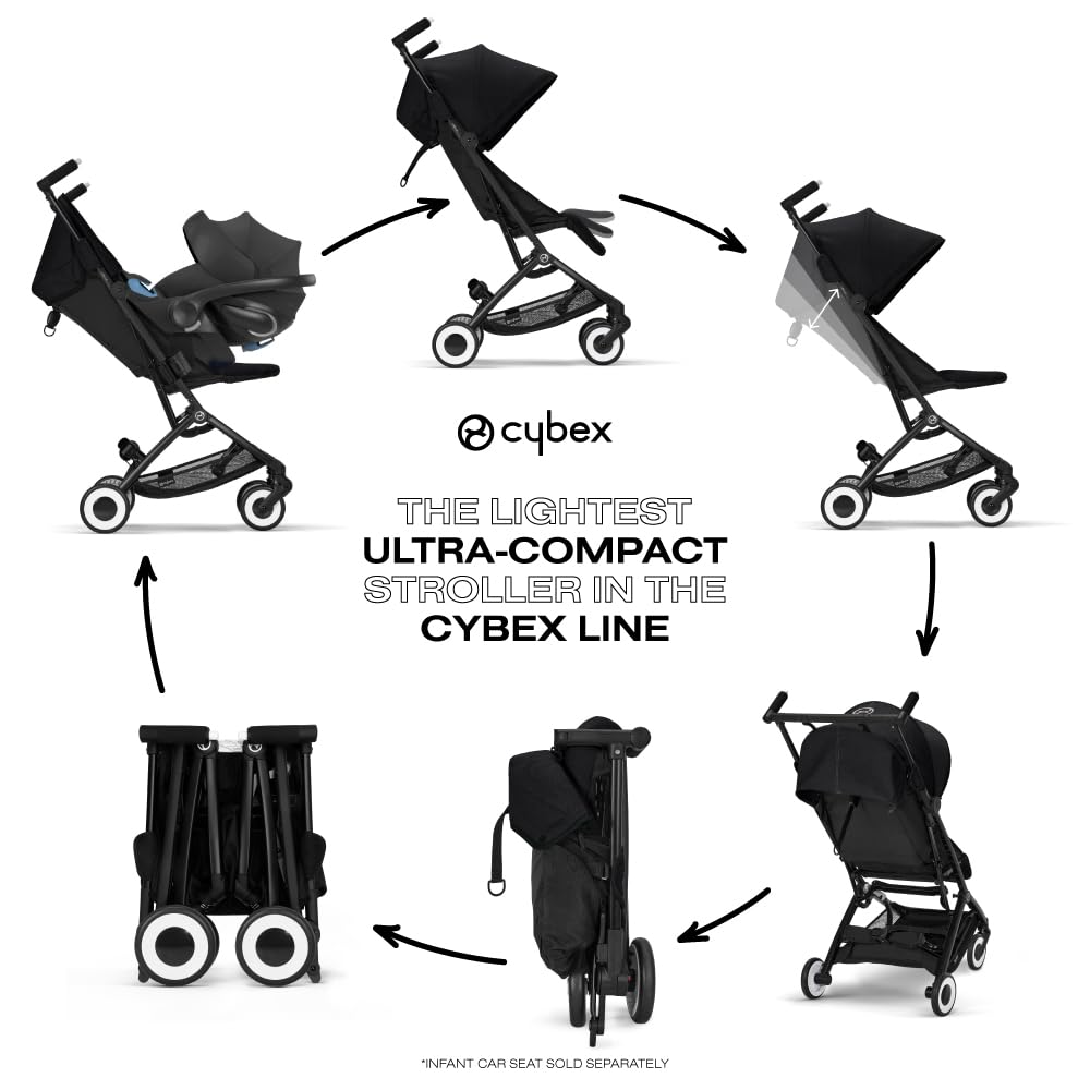 Cybex Libelle Lightweight pockit Travel Baby Stroller - Carry-On Compliant Compact Fold, One-Hand Adjustable Recline - Compatible with CYBEX Car Seats, Moon Black