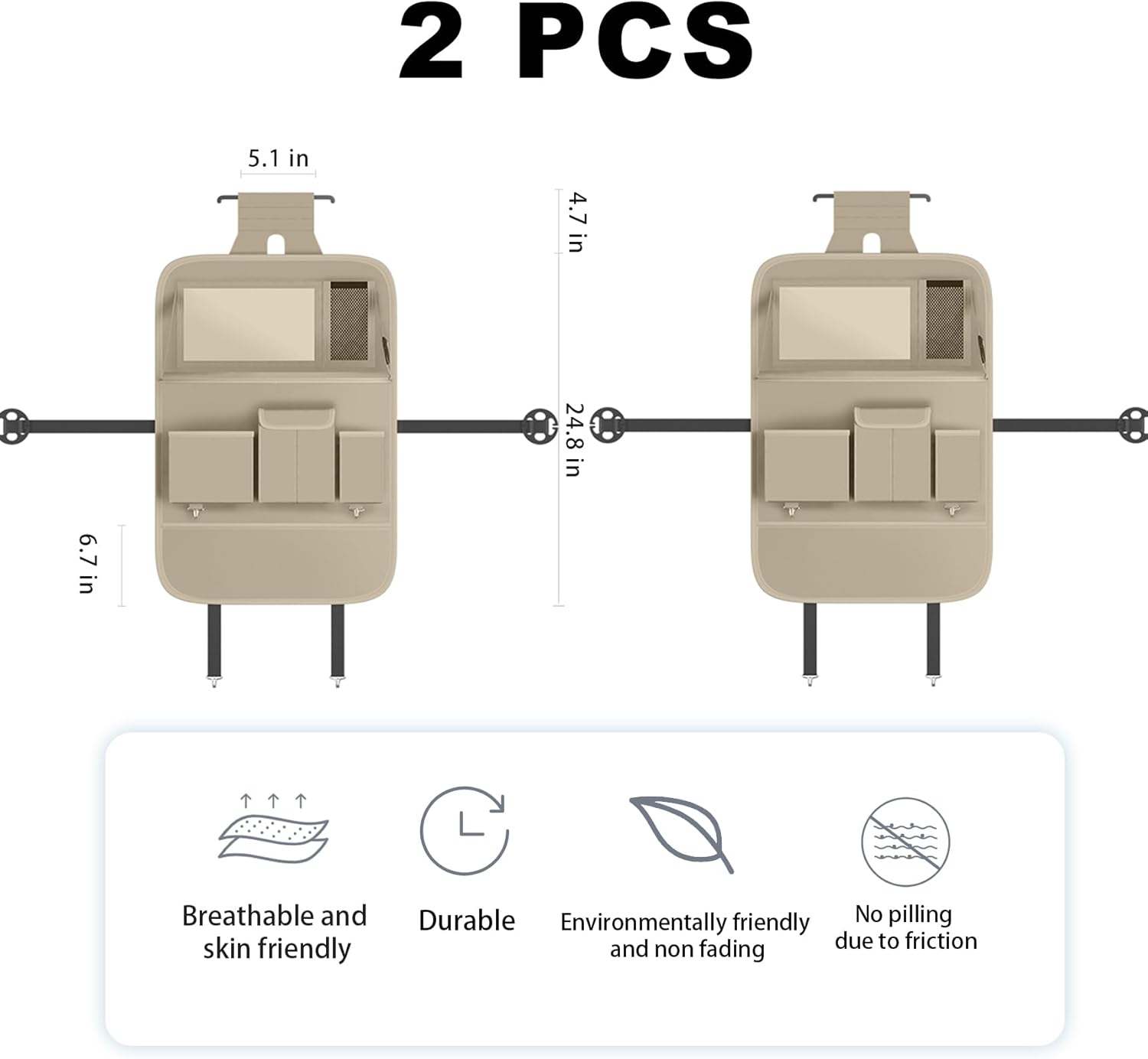 Car Seat Organizers,Multi-functional Back Seat Protectors, Storage Pouches, and Tray Holders (for Cars, Kids, Seat Back and Rear Seats) (Plain Beige, 2 Pcs)