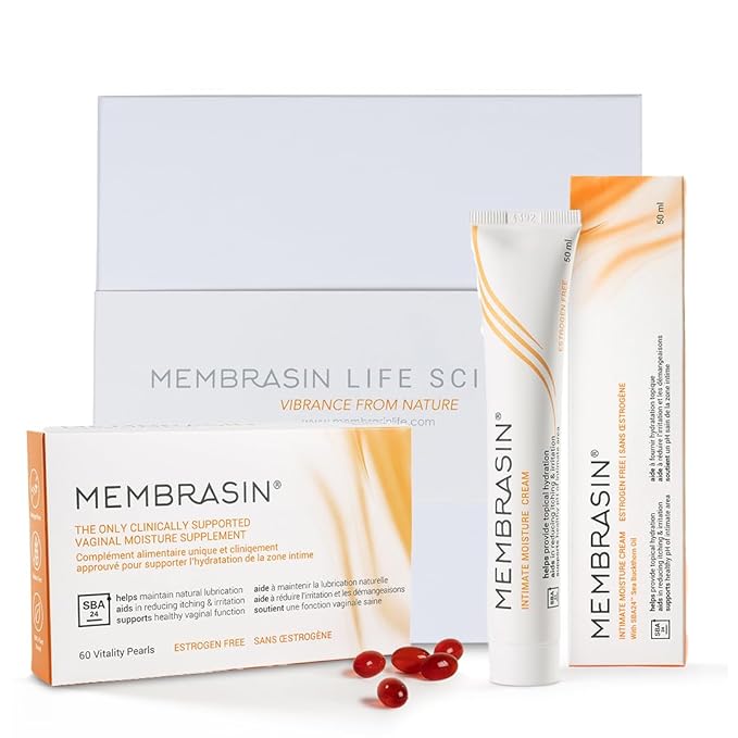 Membrasin Starter Pack: Vitality Pearls & Intimate Moisture Cream | 30-Day Supply | Estrogen-Free Menopause Support for Women | Natural Lubrication, Healthy pH, & Dryness, Itching, & Burning Relief-VitarraWellness