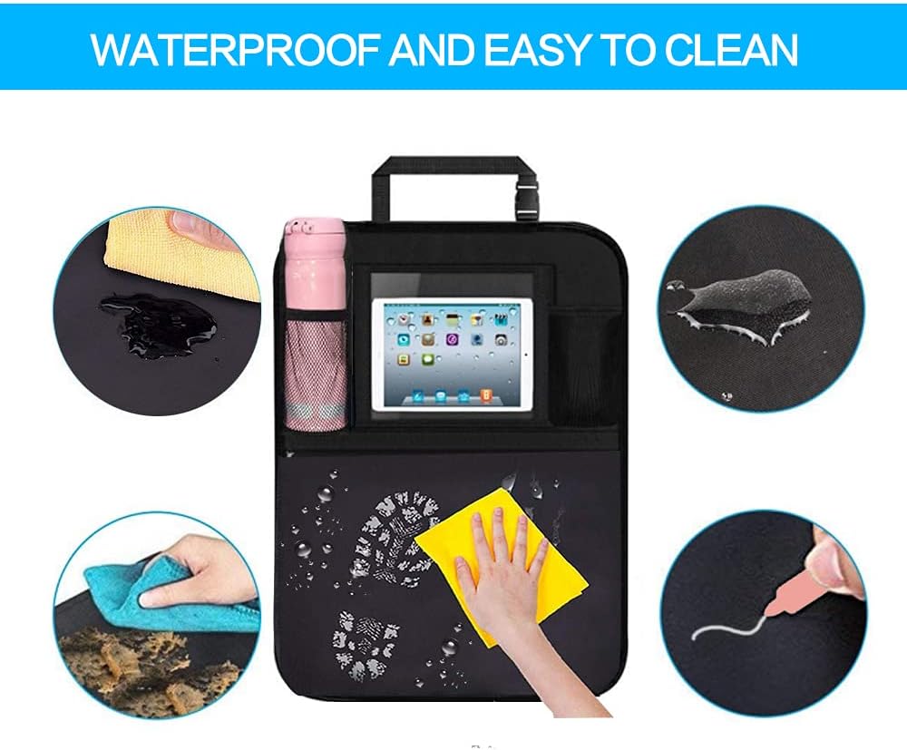 Premium Backseat Organizer for Kids 2 Pack, Heavy Duty Waterproof and Stain Resistant Kick Mats Back Seat Protector, Durable Backseat Car Organizer with Tablet Holder+Storage Pockets