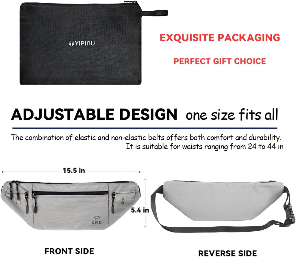 Travel Money Belt for Men and Women hidden slim passport holder - travel wallet with RFID blocking under clothes to protect Cash, Credit Cards and Documents (GRAY)