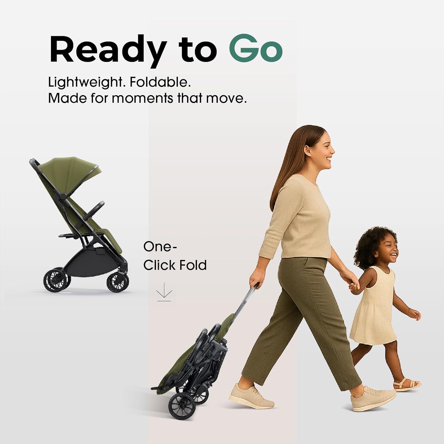 newyoo Lightweight Travel Stroller for Toddlers, Compact Fold Baby/Infant Stroller with Telescoping Handle & Cup Holder, Airplane-Friendly, One-Hand Easy Fold, Near Flat Recline Seat, TR18, Green