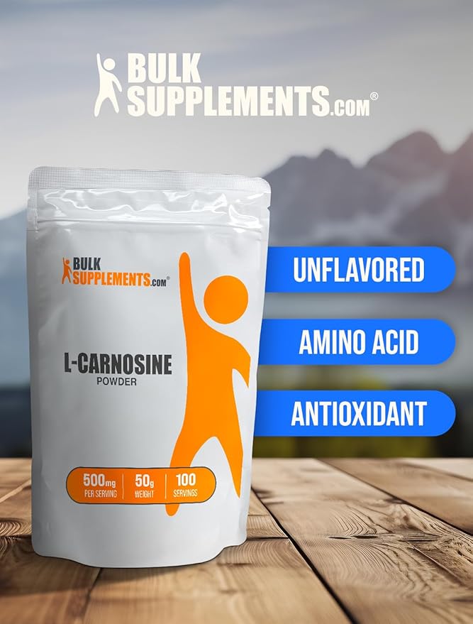 BulkSupplements.com L-Carnosine Powder - Carnosine Supplement, Carnosine 500mg - Amino Acid Supplement, Gluten Free, 500mg per Serving, 50g (1.8 oz) (Pack of 1)