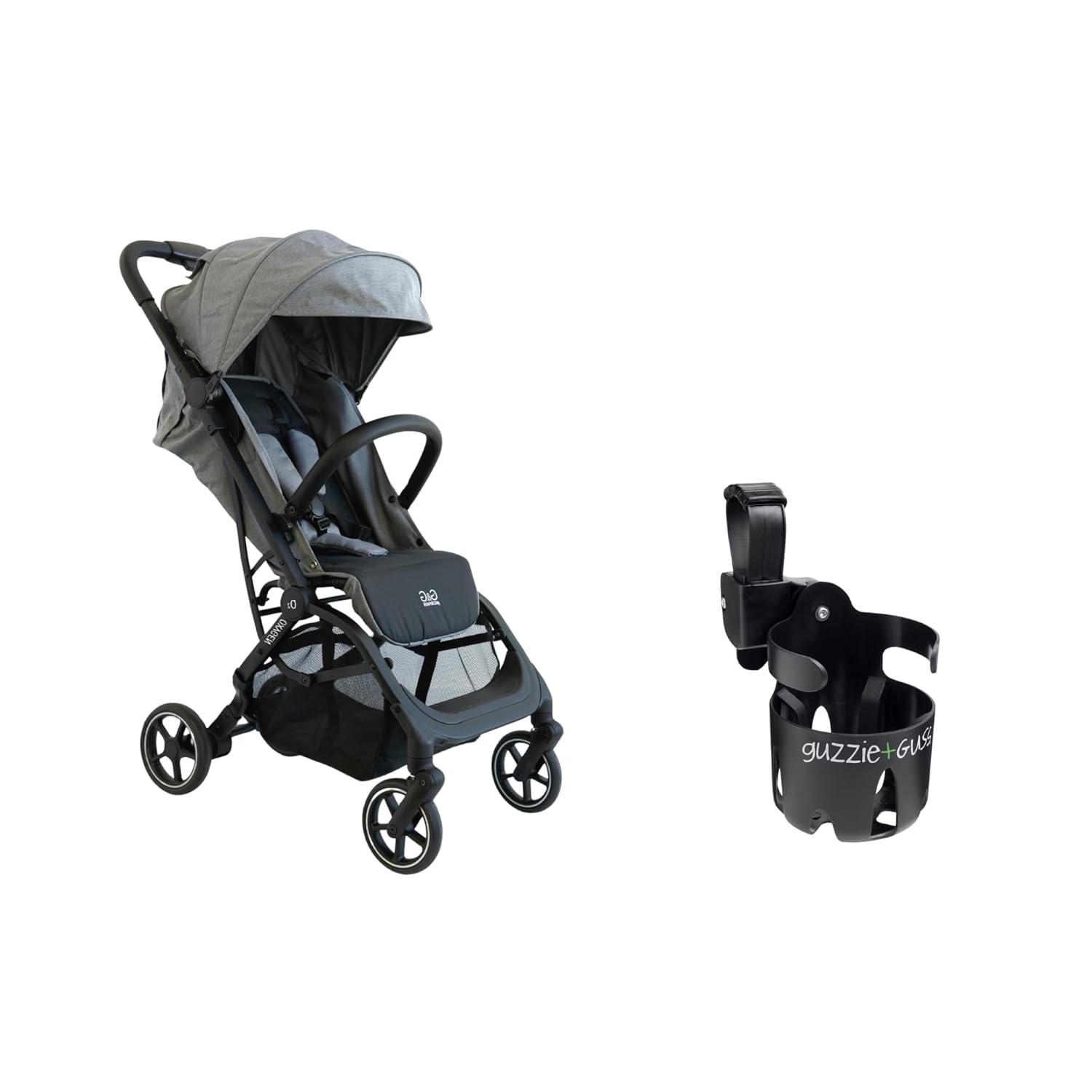 Guzzie+Guss Oxygen v2 Lightweight Stroller & Universal Cup Holder Bundle – Compact, Travel-Friendly Baby Stroller with Easy Fold Design + Adjustable Drink Holder for Strollers, Bikes, and More