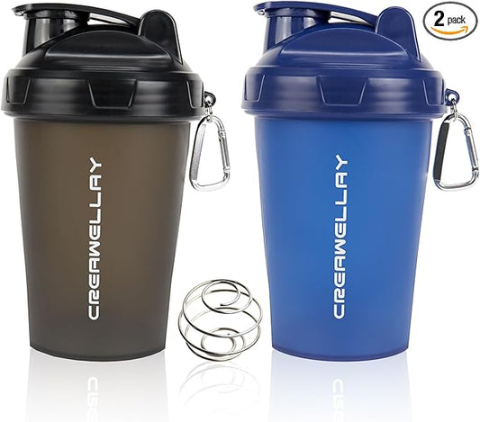 2 Pack Shaker Bottles for Protein Mixes, 17 oz Small Protein Shaker Bottle with Handle, Gym Shaker Cups with Blending Ball for Pre Workout, BPA-Free & Dishwasher Safe (Black, Blue)