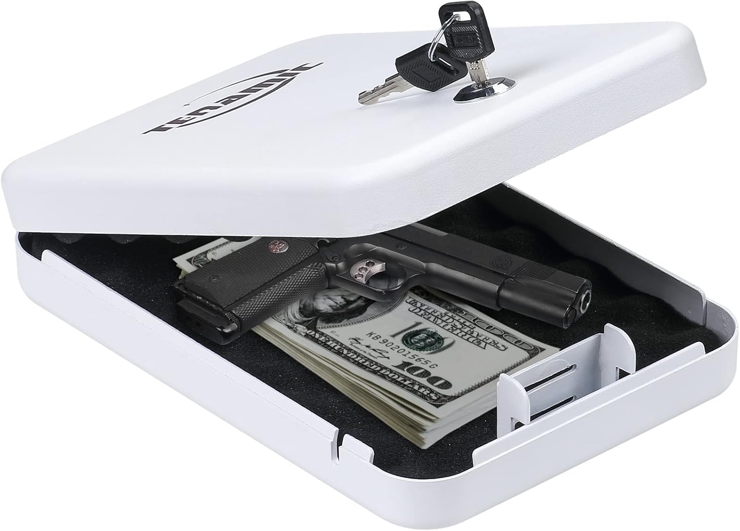 Tenamic Pistol Safe, Portable Travel Gun Safe, Solid Steel Handgun Lock Box for Home, Gun Safes for Car, White
