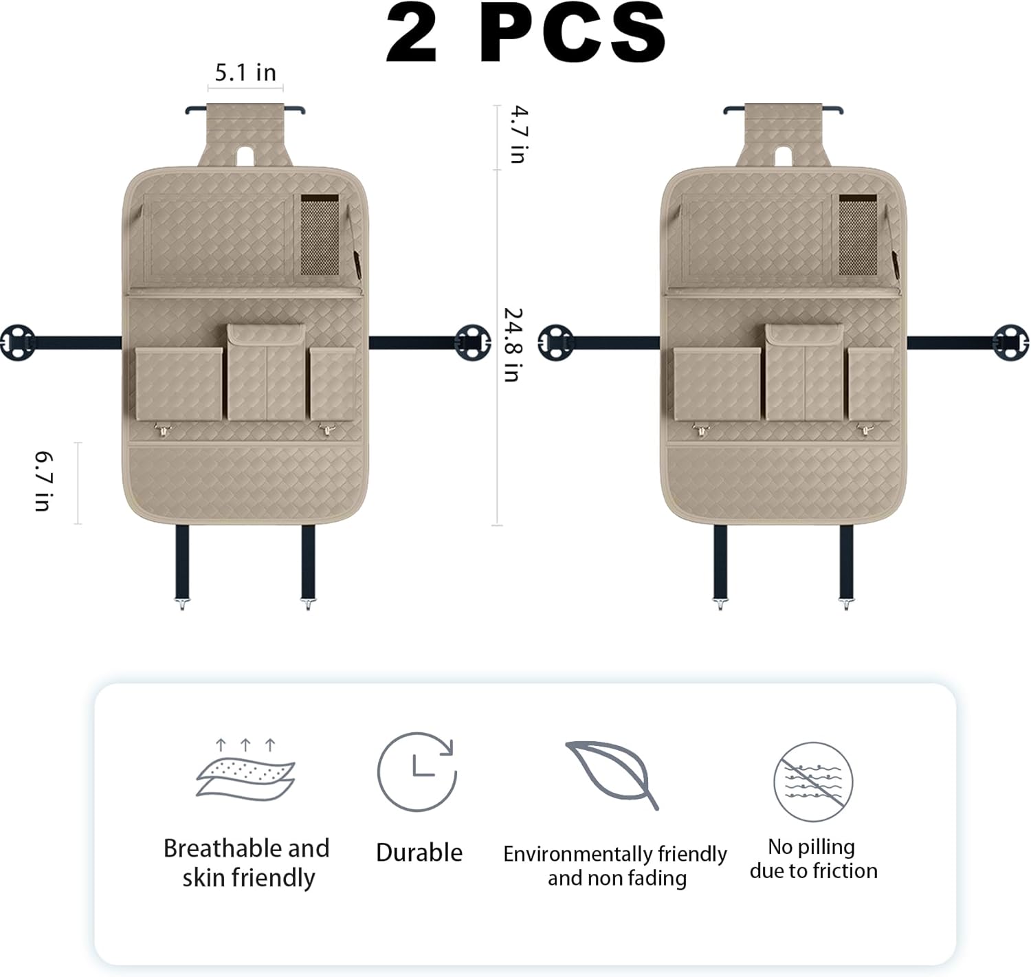 Car Seat Organizers,Multi-functional Back Seat Protectors, Storage Pouches, and Tray Holders (for Cars, Kids, Seat Back and Rear Seats) (Woven Beige, 2 Pcs)