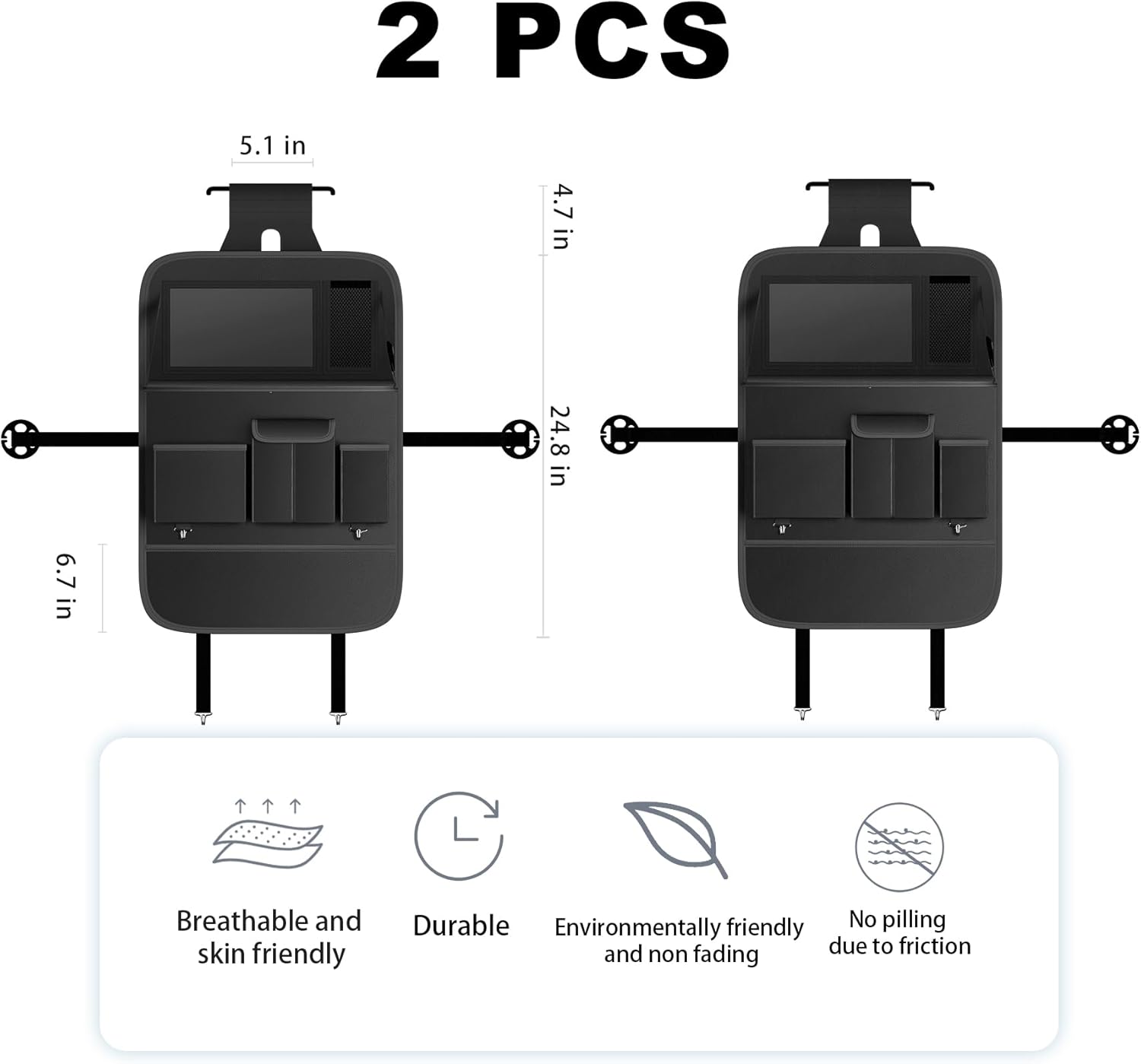 Car Seat Organizers,Multi-functional Back Seat Protectors, Storage Pouches, and Tray Holders (for Cars, Kids, Seat Back and Rear Seats) (Plain Black, 2 Pcs)