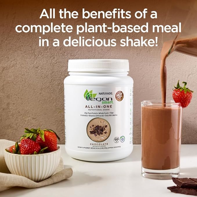 Naturade Vegansmart Plant Based Vegan Protein Powder - All-in-One Nutritional Shake Protein Blend - Gluten Free & Non-GMO - Chocolate (15 Servings) 24.3 Oz