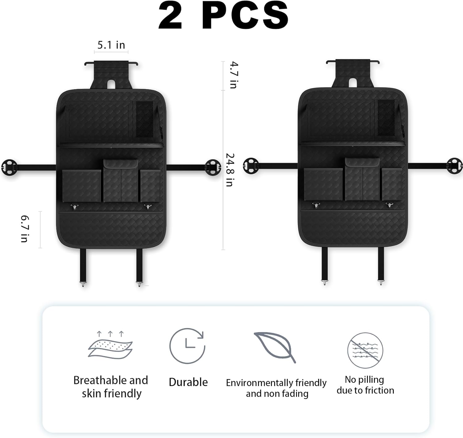 Car Seat Organizers,Multi-functional Back Seat Protectors, Storage Pouches, and Tray Holders (for Cars, Kids, Seat Back and Rear Seats) (Woven Black, 2 Pcs)