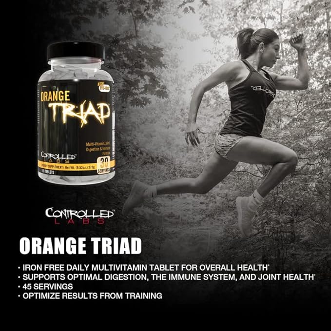CONTROLLED LABS Orange Triad Daily Multivitamin, Iron Free Sports Supplement for Workout, Digestion, Immune, and Joints, 45 serv Muscle Building and Recovery Tablets