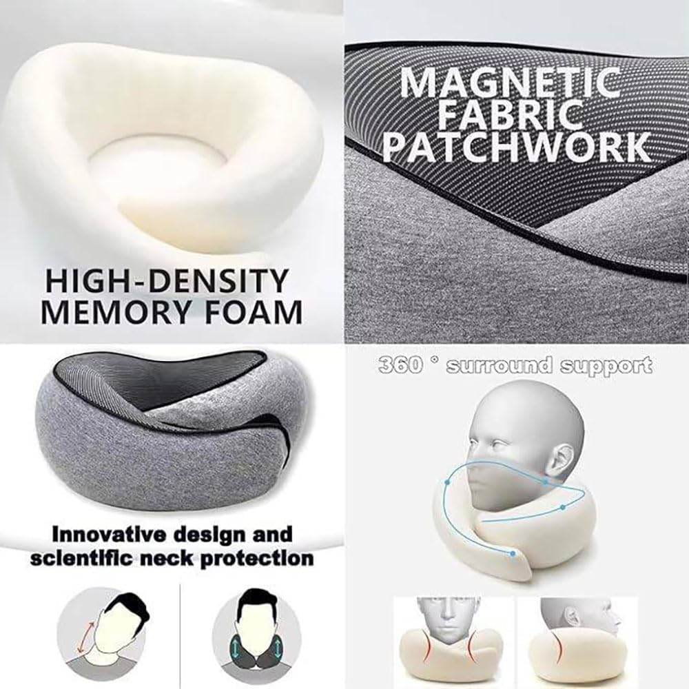 Travel Pillow, Travel Neck Pillow, 360 Degree Comfort and Breathability, Airplane Travel Neck Pillow, Stowable U-Shaped Pillow (Grey)