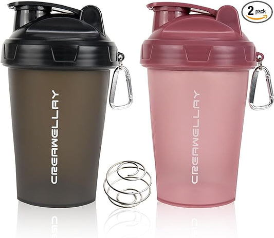 2 Pack Shaker Bottles for Protein Mixes, 17 oz Small Protein Shaker Bottle with Handle, Gym Shaker Cups with Blending Ball for Pre Workout, BPA-Free & Dishwasher Safe (Black, Pink)