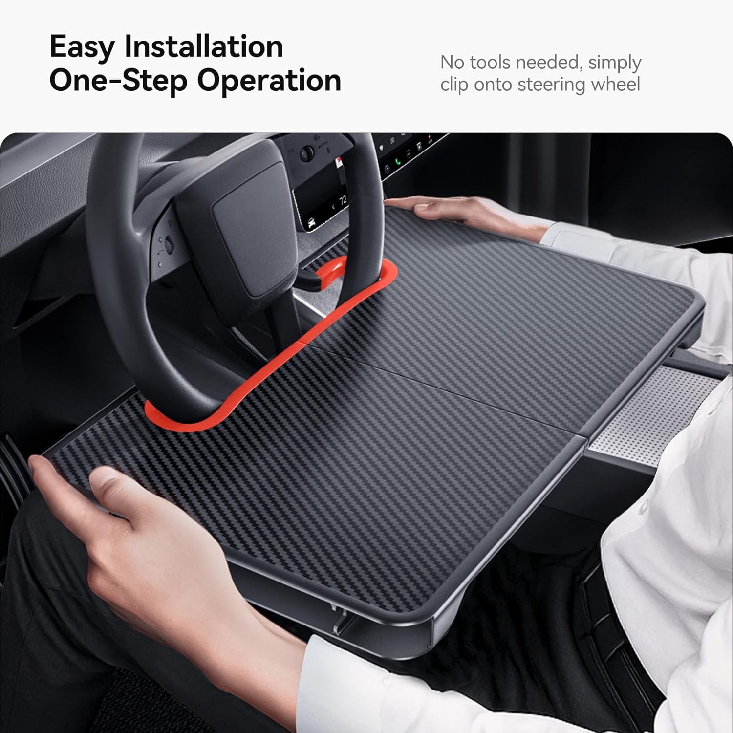 YONZEE 2-in-1 Car Steering Wheel Desk Tray & Car Seat Gap Filler Organizer – Foldable Carbon Fiber Look Table for Laptop, Eating, Writing – Universal Fit for Most Vehicles Orange
