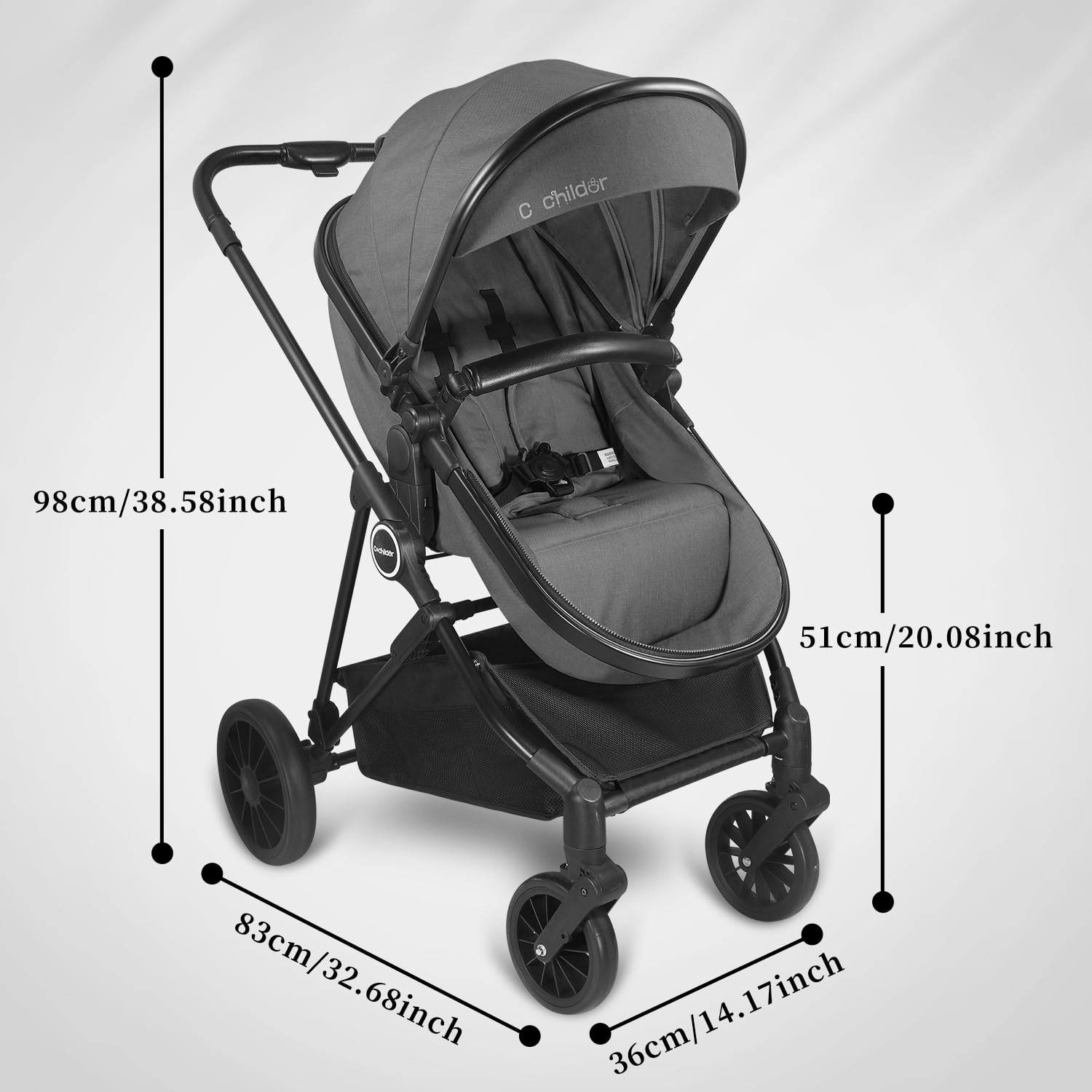 Lite 2.0 Baby Stroller with Newborn Mode, 2-in-1 Foldable Infant Stroller with Reversible Seat and UPF 50+ Canopy