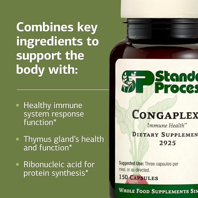 Standard Process Inc. Congaplex - Thymus Gland Support Supplement - Immune Health with Calcium Lactate, Magnesium, Vitamin C & Vitamin A - Immune System Aid with Mushroom Powder - 150 Capsules