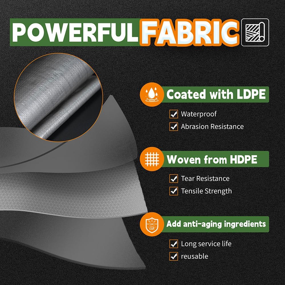 RAINDEWAY Small Tarps Heavy Duty Waterproof 4x10 Feet, 10Mil Multipurpose Poly Mini Tarp Cover with Metal Grommets, Camping Tarpaulin Silver/Brown Tarp Finished Size