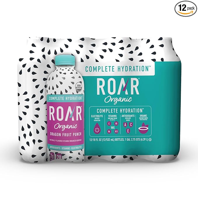 ROAR Complete Hydration Organic - Electrolyte Drinks with Vitamins C, B5, B12 – Non GMO, Gluten Free Hydrating Drinks - Dragonfruit Punch - 12 pc