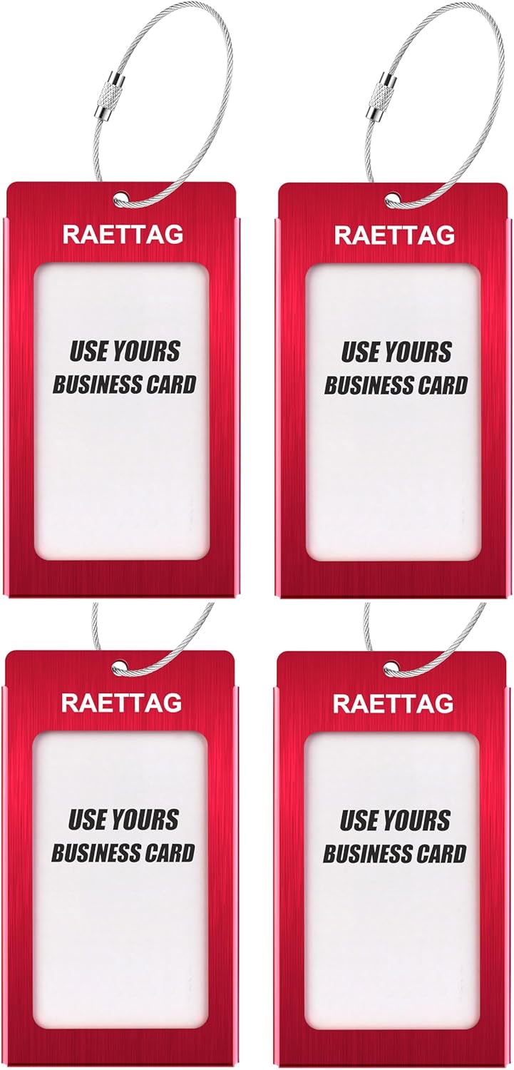 Luggage Tags Metal Suitcase Tags Travel Bag ID Identifier Luggage Tag (Red 4Pack)