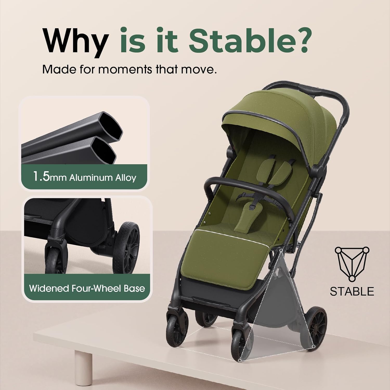 newyoo Lightweight Travel Stroller for Toddlers, Compact Fold Baby/Infant Stroller with Telescoping Handle & Cup Holder, Airplane-Friendly, One-Hand Easy Fold, Near Flat Recline Seat, TR18, Green