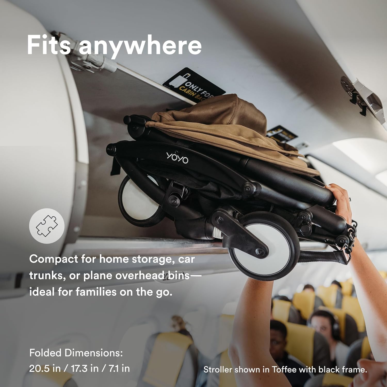 Stokke YOYO3 Stroller from 6 Months - Includes White Frame/Stone Seat Cushion + Canopy - Folds in & Out in a Flash - Light & Compact - Carry-On Compatible