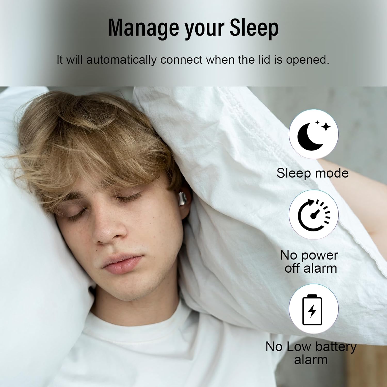 Sleep Earbuds Bluetooth 5.4 in Ear Light-Weight Headphones, Mini Sleep Headphones Small Design for Side Sleepers, 47H Playtime with Charging Case, Clear Calls Earphones, Cream White