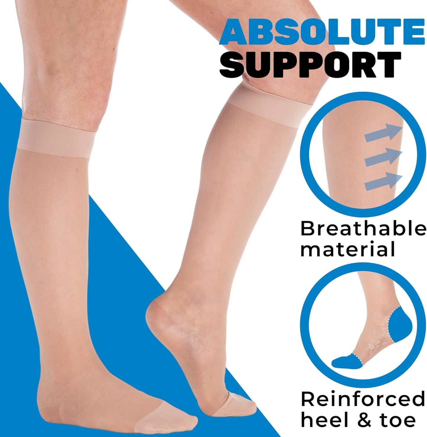 (3 Pairs - Closed Toe) Made in USA - Compression Stockings for Women 15-20mmHg - Sheer Compression Socks for Edema, Pregnancy, Diabetic, Post Surgery Recovery - Nude, Small - A101NU1-3