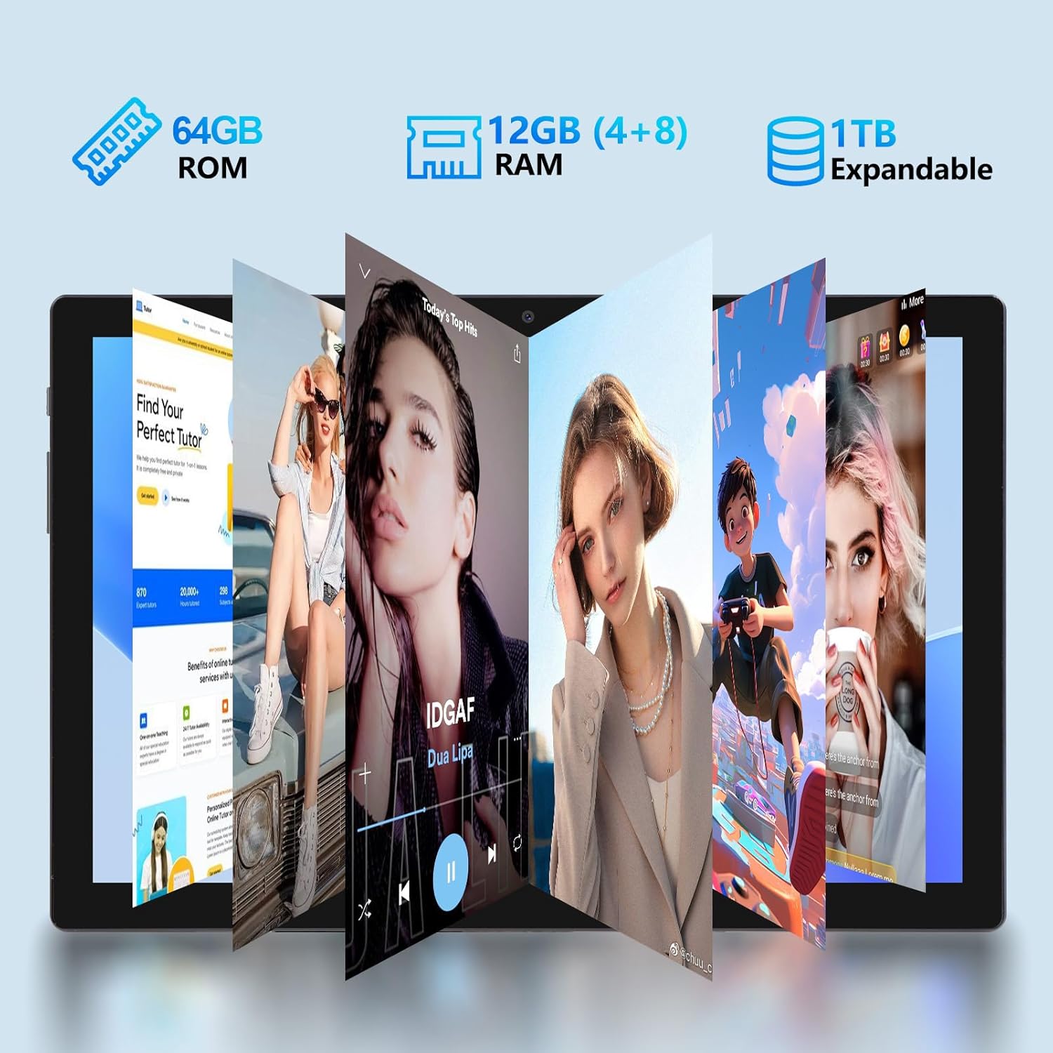 Tablet, Android 14 Tablet with 12GB (4+8) RAM 128GB ROM, Octa-Core Processor Tablets with Keyboard, Mouse, 10.1 Inch 1280 * 800 IPS Touch Screen, Dual Camera, WiFi 6, BT 5.4, 6000mAh Battery