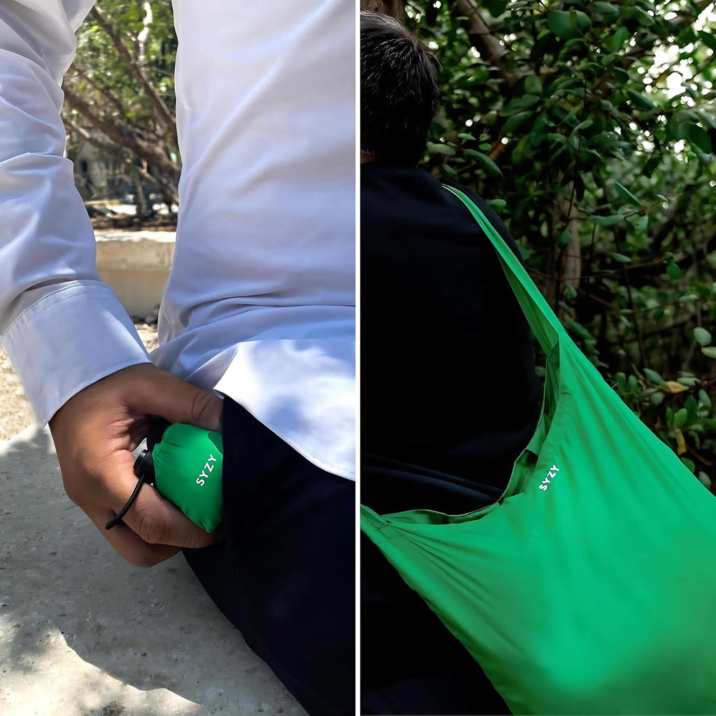 SYZY World's Most Compact Travel Tote Bag Portable Shopping Beach Market Bag - Reusable Collapsible Stuffable