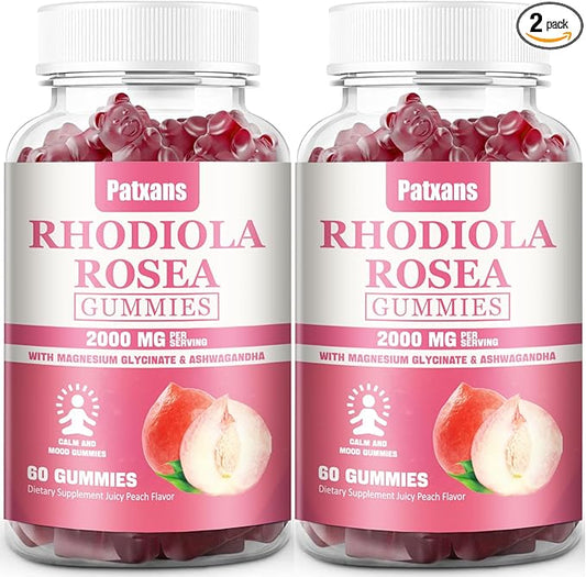 2 Packs 2000MG Sugar Free Rhodiola Rosea Gummies -Rhodiola Supplement ＆Cortisol Reducer for Endurance, Mood ＆Stress, Sleep＆ Fatigue Relief Support, Non-GMO, 120 Tablets Vegetarian Chews