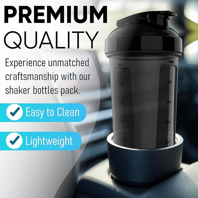 2 Pack Protein Shaker Bottle - upto 28oz, 2x Shaker Ball, Portable Pre Workout Whey Protein Shaker Cups for Protein Shakes, Leak Proof Shaker Bottles for Protein Mixes