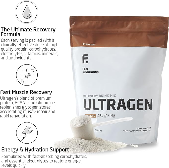 FIRST ENDURANCE Ultragen Workout Recovery Drink Powder, Protein Mix, Boosts Energy, Accelerates Recovery | Chocolate, 15 Servings-VitarraWellness