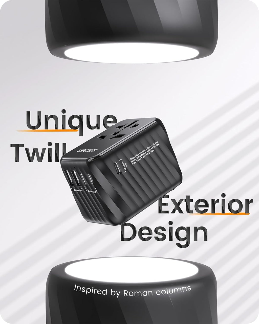 LENCENT Universal Travel Power Adapter, International AC Plug Adaptor with 5.6A 3 USB C 2 USB A Ports Wall Charger Worldwide Travel Essentials for US to EU UK Ireland Australia (Type C/G/A/I) Black