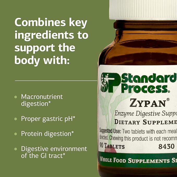 Standard Process Zypan - Digestive Health Support Supplement - HCI Supplement with Pancreatin, Betaine Hydrochloride & Pepsin - Support Macronutrient Digestion - 90 Tablets-VitarraWellness