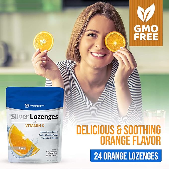Silver Lozenges with Vitamin C - Premium Nano Silver 60 PPM Colloidal Silver, Organic Honey and Vitamin C Mineral Supplement Drops to Support Immune System, Soothe Cough & Throat - Pack of 2-VitarraWellness