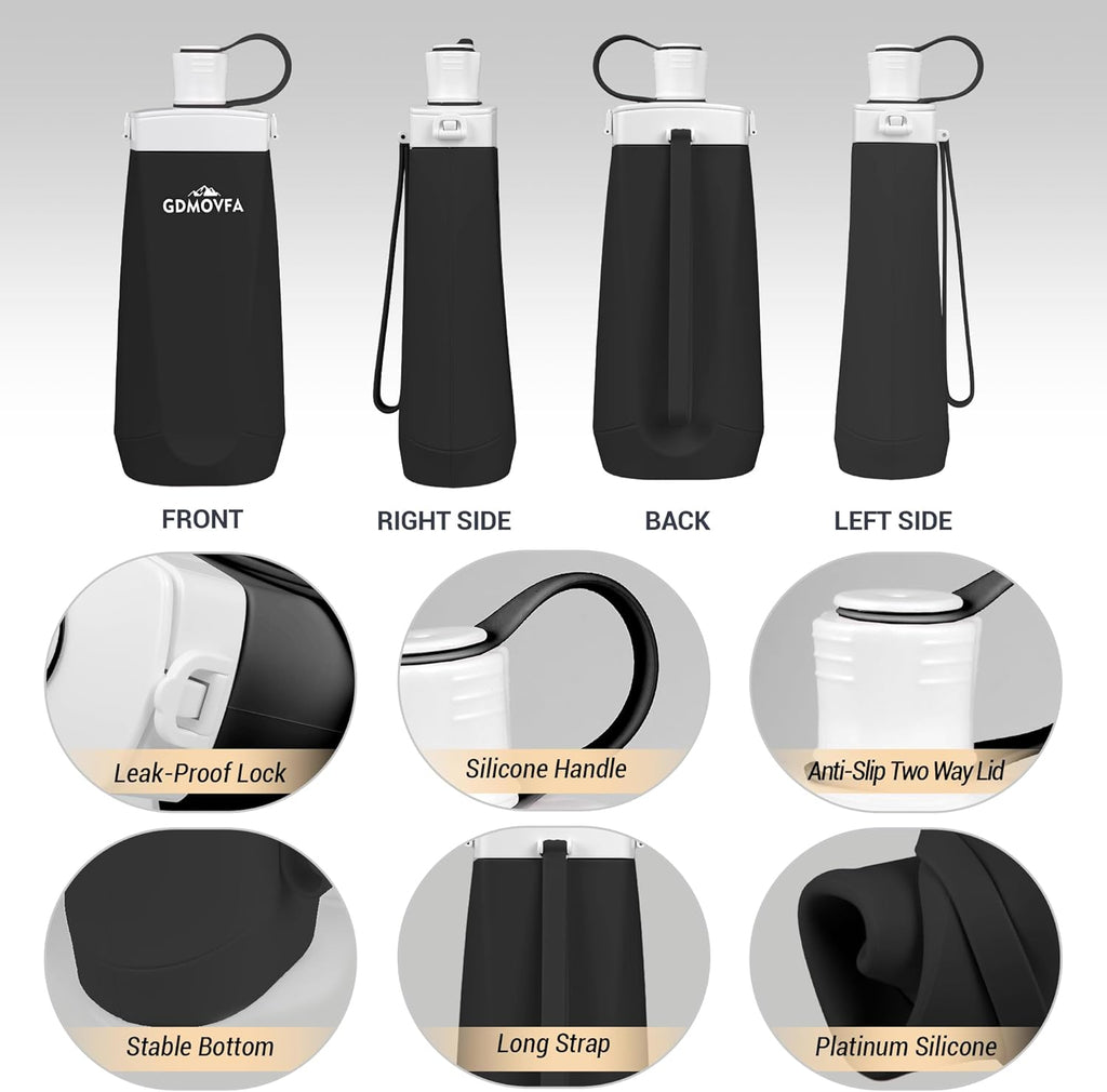 Collapsible Water Bottles,20oz Reusable Silicone Foldable Water Bottle,Portable Leak-proof Travel Water Bottle for Traveling Camping Hiking Cycling Yoga Sports Outdoor